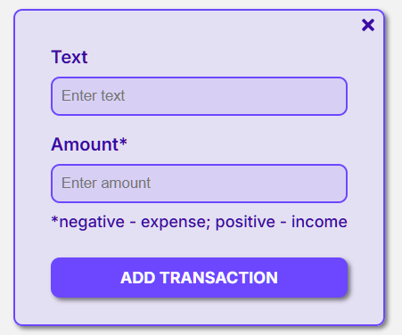 Expense Tracker - Add Transaction section