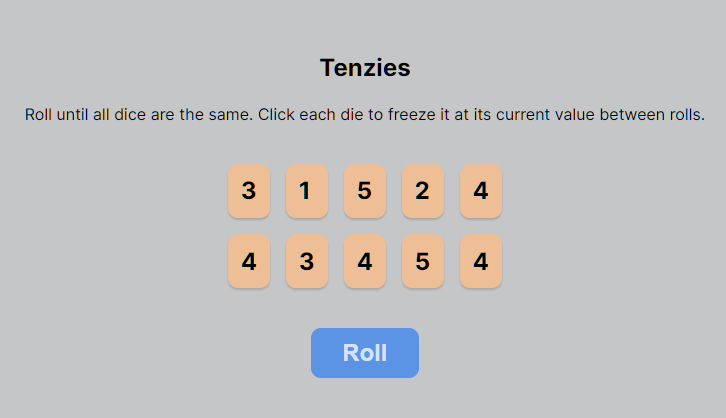 React Projects Site - tenzies game