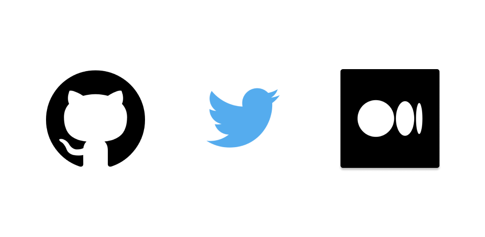 Social media logos: GitHub, Twitter, Medium