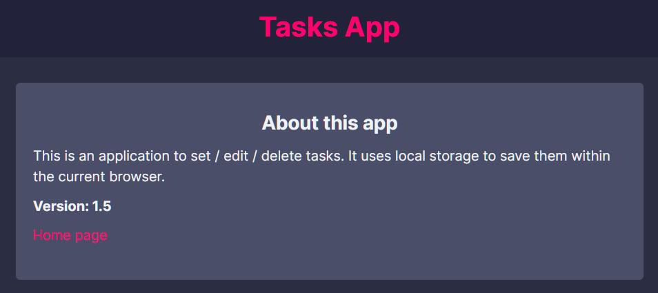 Tasks App - About page